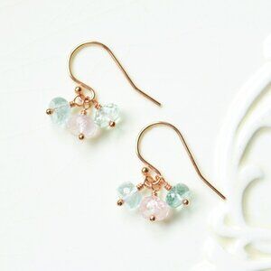 Aquamarine Earrings in Rose Gold - Handmade
